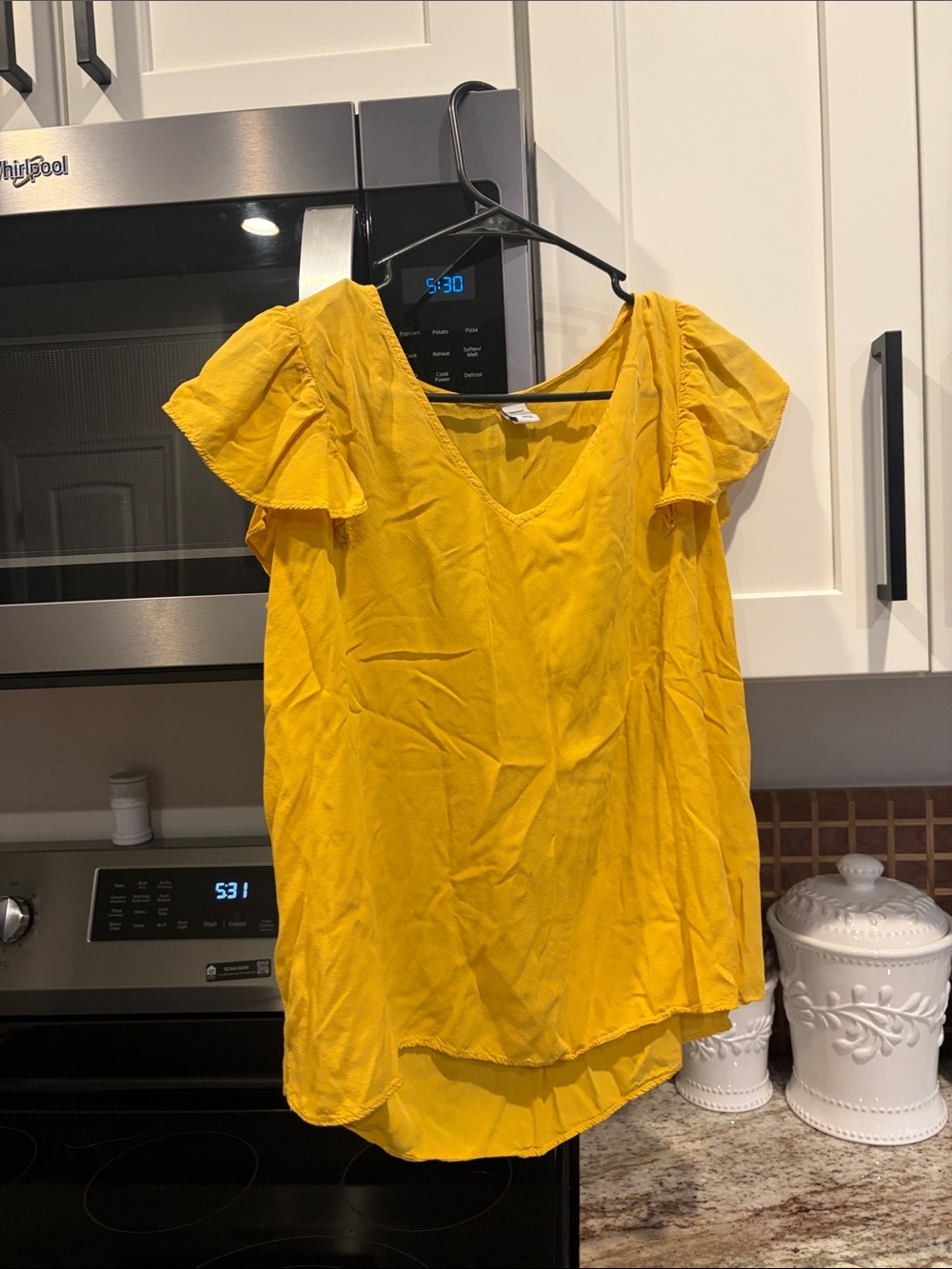 Old Navy Bright Yellow Flutter Sleeve V-Neck Blouse
